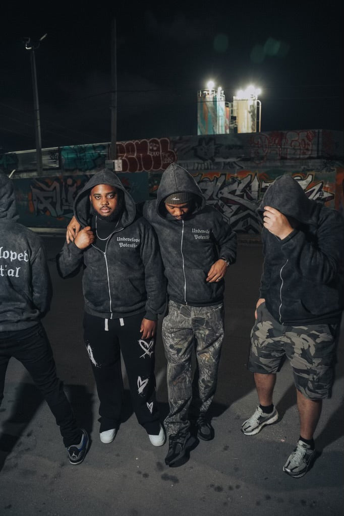 Heavyweight Washed Black Zip Up Hoodie